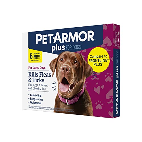 PetArmor Plus Flea and Tick Prevention for Dogs, Dog Flea and Tick Treatment, Waterproof Topical, Fast Acting, Large Dogs (45-88 lbs), 6 Doses