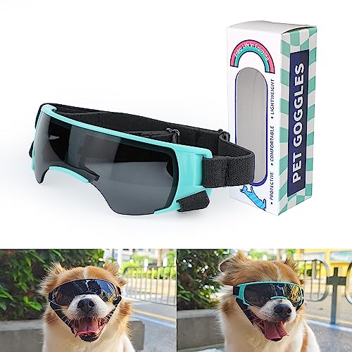 NAMSAN Dog Goggles Small Breed UV Protection Dog Sunglasses Outdoor Windproof Anti-Fog Doggy Glasses with Adjustable Straps for Big Cats, Small Dogs, Blue