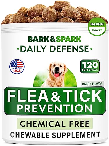 Flea and Tick Prevention for Dogs Chewable Tablets – All Natural Flea & Tick Chews – Flea Chewables Pills for Dogs – All Breeds and Ages – Made in USA – Bacon – 120 Treats