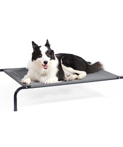 Bedsure Large Elevated Cooling Outdoor Dog Bed – Raised Dog Cots Beds for Large Dogs, Portable Indoor & Outdoor Pet Hammock Bed with Skid-Resistant Feet, Frame with Breathable Mesh, Grey, 49 inches