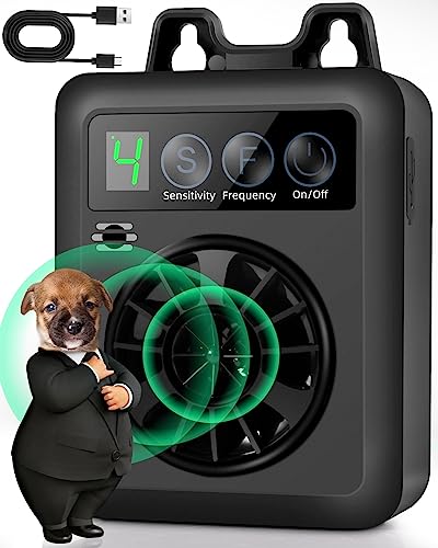 Dog Barking Control Devices Rechargeable Waterproof Anti Barking Device with 4 Sensitivity/Frequency Levels, Ultrasonic Dog Bark Deterrent Pet Behavior Training Tool for Almost Dogs Indoor Outdoor