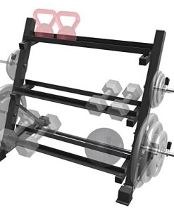 Balelinko 3-Tier 38” Width Dumbbell Barbell Weight Rack, 1300 lbs Weight Capacity Storage Stand with Reinforced Tube for Home Gym, Bonus 4 Barbell Holders and 4 Pcs 1″ Spring Lock Collars,Black