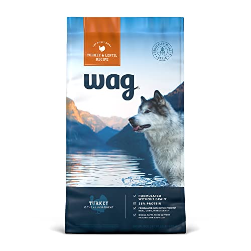 Amazon Brand – Wag Dry Dog Food Turkey & Lentil Recipe, 24 lb. Bag