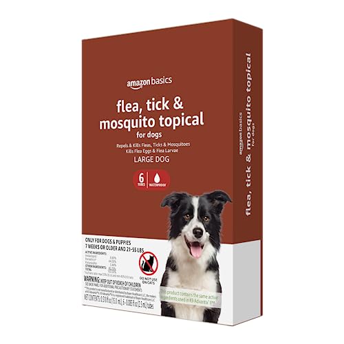 Amazon Basics Flea, Tick & Mosquito Topical Treatment for Large Dogs (21-55 pounds), 6 Count (Previously Solimo)
