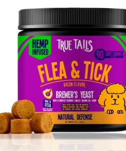 True Tails Flea and Tick Prevention for Dogs – 90 Bacon Soft Chews Dog Flea & Tick Control – Natural Flea and Tick Treatment with Garlic, Hemp, Vitamin B Complex – with No Preservatives