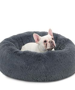 Bedsure Calming Dog Bed for Medium Dogs – Donut Washable Medium Pet Bed, 30 inches Anti Anxiety Round Fluffy Plush Faux Fur Cat Bed, Fits up to 45 lbs Pets, Dark Grey