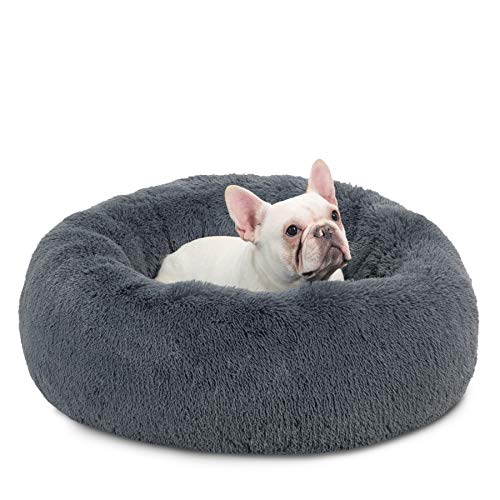 Bedsure Calming Dog Bed for Medium Dogs – Donut Washable Medium Pet Bed, 30 inches Anti Anxiety Round Fluffy Plush Faux Fur Cat Bed, Fits up to 45 lbs Pets, Dark Grey