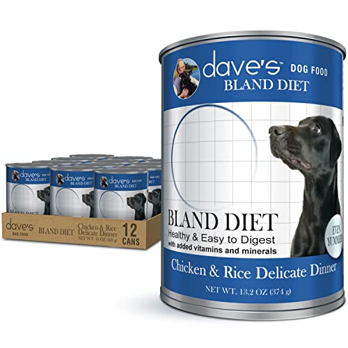 Dave’s Pet Food Chicken and Rice Delicate Canned Dog Food, Restricted Bland Diet Wet Dog Food for Sensitive Stomachs, 13.2oz Cans, (Pack of 12), Made in The USA
