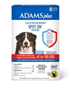 Adams Plus Flea & Tick Prevention Spot On for Dogs 61-150 Pounds, 12 Weeks & Older, 3-Month Supply, Kills Fleas, Flea Eggs, Flea Larvae & Brown Dog & Deer Ticks, Kills & Repels Mosquitoes For 30 Days