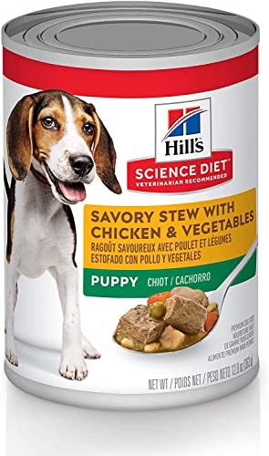 Hill’s Science Diet Wet Dog Food, Puppy, Savory Stew with Chicken & Vegetables Recipe, 12.8 oz Cans, 12-Pack