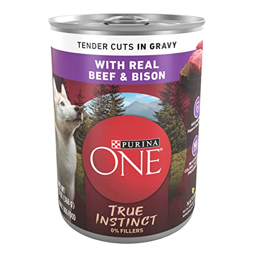Purina ONE High Protein Wet Dog Food True Instinct Tender Cuts in Dog Food Gravy with Real Beef and Bison – (12) 13 oz. Cans