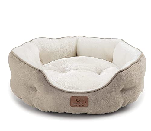 Bedsure Dog Beds for Small Dogs – Round Cat Beds for Indoor Cats, Washable Pet Bed for Puppy and Kitten with Slip-Resistant Bottom, 20 Inches, Taupe