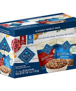 Blue Buffalo Delectables Grain Free Natural Wet Dog Food Topper Variety Pack, Chicken Dinner & Beef Dinner 3-oz (12 Pack – 6 of Each Flavor)