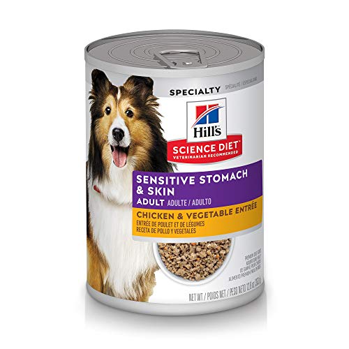 Hill’s Science Diet Wet Dog Food, Adult, Sensitive Stomach & Skin, Chicken & Vegetable Entrée, 12.8 oz. Cans, 12-Pack