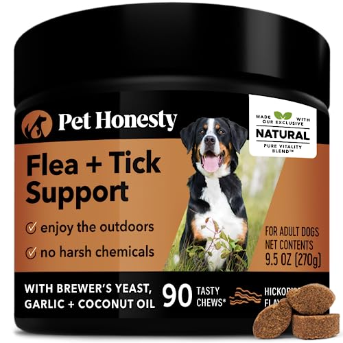 Pet Honesty Flea & Tick Support Supplement – Flea and Tick Soft Chew for Dogs, No Harsh Chemicals, Natural Way to Enjoy The Outdoors – Hickory Bacon (90 Count)