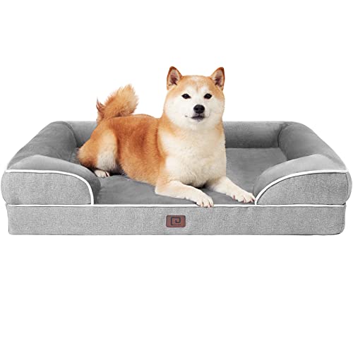 EHEYCIGA Orthopedic Dog Beds for Large Dogs, Waterproof Memory Foam Large Dog Bed with Sides, Non-Slip Bottom and Egg-Crate Foam Large Dog Couch Bed with Washable Removable Cover, Grey