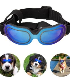 Kaokokaipuu Dog Sunglasses: Robust UV Protection Goggles for Small and Medium Dogs, Adjustable Strap (Blue)