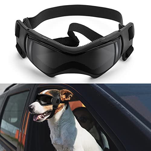 Goggles for Dogs, Ownpets Dog Glasses UV Protection Goggles Snow Protection Wind Protection Dust Protection with Adjustable Strap, Safety Pet Sunglasses for Small and Medium Dog, Black