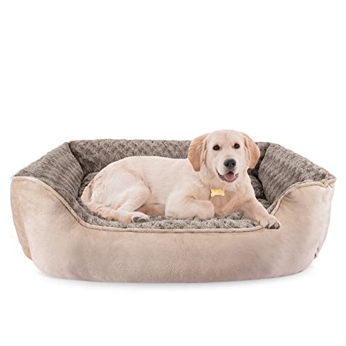 JOEJOY Rectangle Dog Bed for Large Medium Small Dogs Machine Washable Sleeping Sofa Non-Slip Bottom Breathable Soft Puppy Bed Durable Orthopedic Calming Pet Cuddler, Multiple Size, Beige
