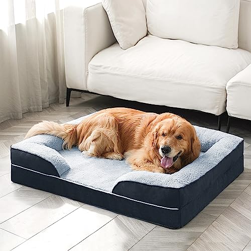 Orthopedic Dog Bed, Dog Beds for Large Dogs Pet Bed Waterproof Dog Bed with Washable Removable Cover, Rectangle Dog Bed with Sides Bolster Dog Bed Square Dog Bed, Large Dog Bed Black
