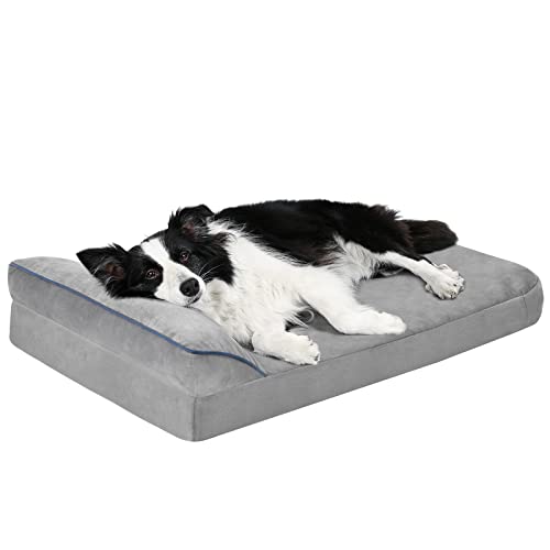Bnonya Orthopedic Dog Bed, Dog Beds for Large Dogs Bolster Pet Bed, Washable Dog Bed with Pillow and Anti-Slip Bottom