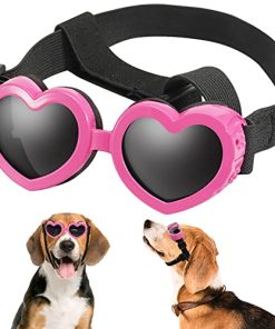 APOSU Dog Sunglasses Small Breed Goggles UV Protection with Adjustable Strap Doggy Heart Shape Anti-Fog Sunglasses Eye Wear Protection for Puppy Sun Glasses Doggie Windproof Glasses (Pink)