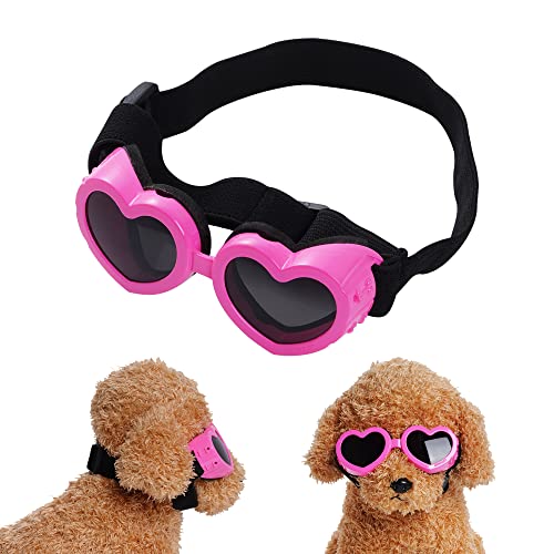 choyaxo Dog Goggles Small Breed,UV Protection Heart Shape Dog Sunglasses with Adjustable Strap Windproof Anti-Fog Sunglasses Motorcycle Dog Goggles for Small Dogs (Pink)