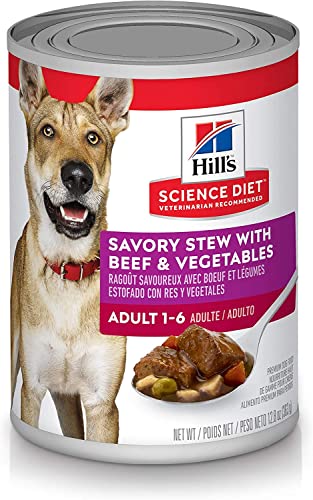 Hill’s Science Diet Adult Wet Dog Food, Savory Stew with Beef & Vegetables, 12.8 oz. Cans, 12-Pack