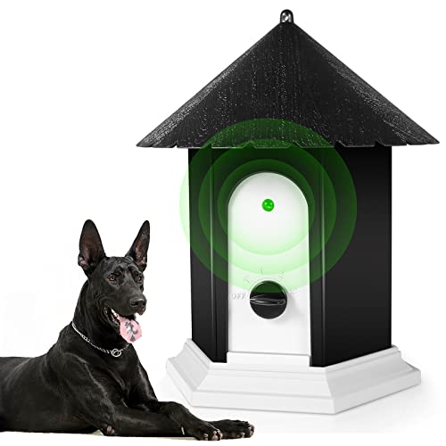 Petwudi Dog Barking Control Devices Outdoor Waterproof Anti Barking Device 3 Levels 50ft Adjustable Range Bark Box Ultrasonic Dog Bark Deterrent for Human&Dog