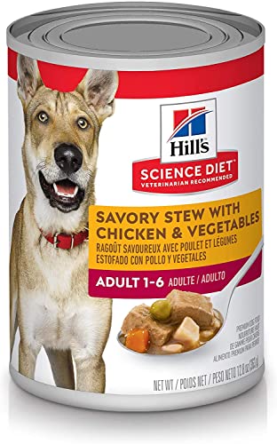 Hill’s Science Diet Wet Dog Food, Adult 1-6, Savory Stew with Chicken & Vegetables, 12.8 oz. Cans, (Pack of 12)