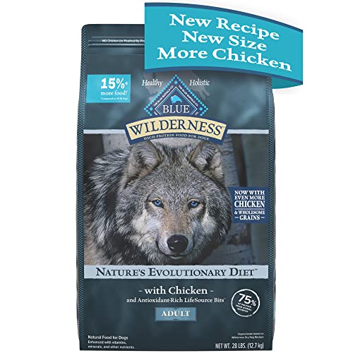 Blue Buffalo Wilderness High Protein Natural Adult Dry Dog Food Plus Wholesome Grains, Chicken 28 lb Bag