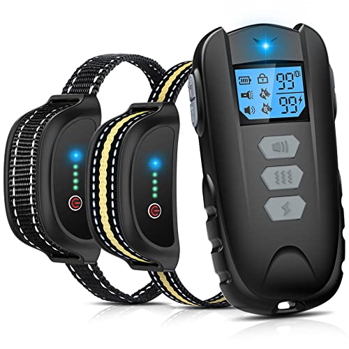 Dog Training Collar for 2 Dogs with Remote, Waterproof Rechargeable Electric Dog Shock Collar with Beep Vibration Shock Adjustable 0 to 99 Levels Dog Training Set for Large Medium Small Dogs