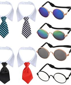 8 Pcs Pet Dog Cat Costume Dog Neck Tie and Dog Sunglasses for Small Dog Cat Round Metal Cat Classic Retro Sunglasses Cat Tie Pet Costume Tuxedo Necktie Collar Puppy Grooming Accessories Cosplay Party