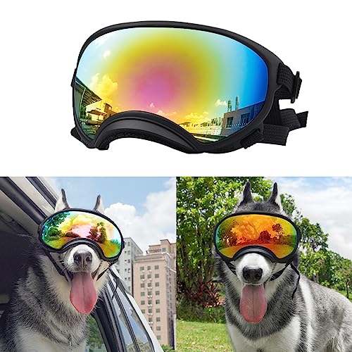 Large Dog Sunglasses, Dog Goggles Large Breed and Medium, UV Protection, Windproof, Dustproof and Snowproof. Shatterproof Lens, Adjustable Strap