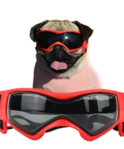 SLDPET Dog Goggles for Small Breed Dog Sunglasses Dog UV Sunglasses Windproof Soft Frame Adjustable Straps for Small/Medium Puppy Dogs (Red)