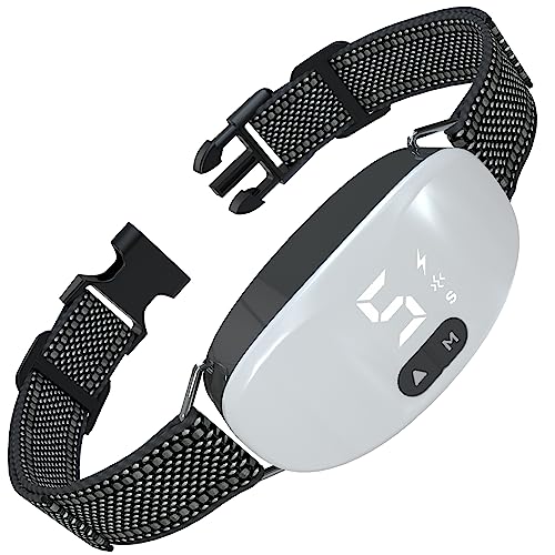 Dog Bark Collar, Automatic Anti Barking Collar with 8 Adjustable Sensitivity,Effective 0-8 Levels of Vibration Shock Beep Modes,for Small Medium Large Dogs,Waterproof and Rechargeable-White