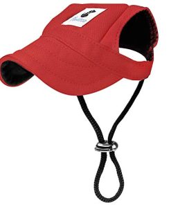 Pawaboo Dog Baseball Cap, Adjustable Dog Outdoor Sport Sun Protection Baseball Hat Cap Visor Sunbonnet Outfit with Ear Holes for Puppy Small Dogs, Small, Red