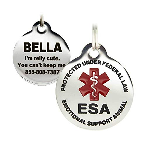 Engraved Emotional Support Animal (ESA) Personalized with 4 Lines of Custom Engraved ID Stainless Steel Enameled Small