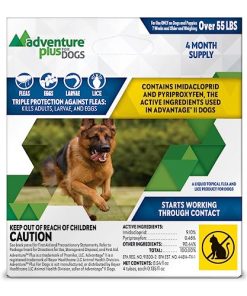 Adventure Plus Triple Flea Protection for Dogs – Spot on Flea & Tick Prevention for Dogs – For Extra Large Dogs 55+lbs – 4 Doses