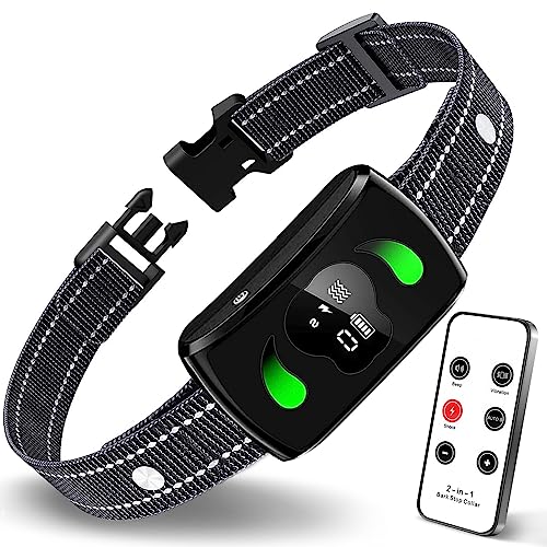 Dog Bark Collar with Remote, Anti Barking Collar with 4 Training Modes IPX7 Waterproof Dog Shock Collar for Indoor Outdoor Garden & Courtyard, for Large Medium & Small Dogs, Black