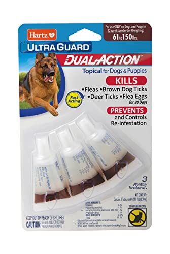 Hartz UltraGuard Dual Action Topical Flea & Tick Treatment for Dogs and Puppies – 61-150lbs, 3 Monthly Treatments