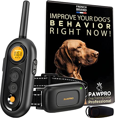PAWPRO Dog Shock Collar | Electric Dog Training Collar with Remote | 3 Modes Beep Vibration Shock | Luxury Design with Clicker and Whistle | Dog E-Collar Waterproof Rechargeable | NEW 2023 Bark Collar