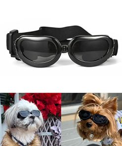 Dog Sunglasses Small Breed, UV Protection Small Dog Goggles, Wind Dust Proof Small Goggles with Adjustable Straps, Black
