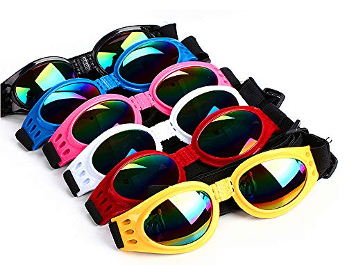 DPLUS Dog Goggles Dog Sunglasses – Glasses Set of 6 – for Dogs Dog Ski Goggles with UV Protection Pet Sunglasses with Adjustable Strap for Travel, Skiing and Anti-Fog