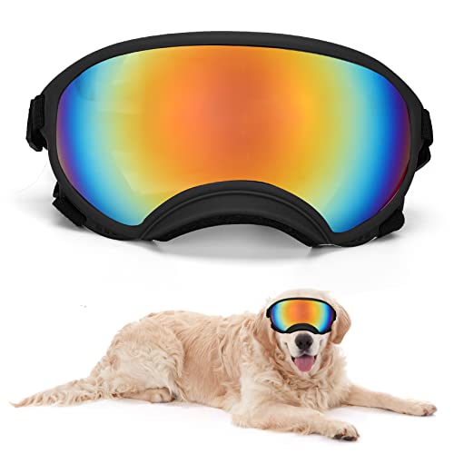 Large Dog Sunglasses Dog Goggles Pet Glasses Pet Eyewear with Adjustable Strap,Glasses for Medium Large Dog Swimming Skating Glasses UV Proof Windproof Dustproof