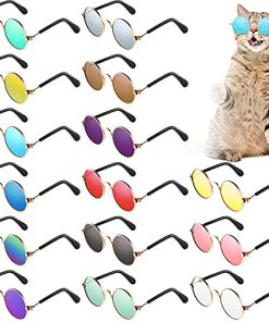 15 Pieces Small Pet Sunglasses Retro Dog Sunglasses Round Metal Puppy Sunglasses Cosplay Glasses Photo Props Eyewear for Cats and Small to Medium Sized Dogs