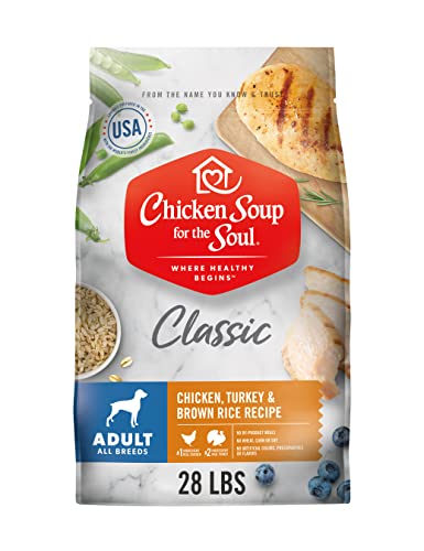 Chicken Soup for the Soul Pet Food Adult Dog Food, Chicken, Turkey & Brown Rice Recipe, 28 lb. Bag | Soy Free, Corn Free, Wheat Free | Dry Dog Food Made with Real Ingredients