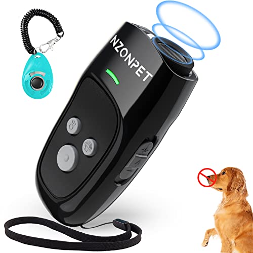 Nzonpet Anti Barking Device, Ultrasonic Dog Barking Deterrent Devices, Rechargeable 3 Frequency Bark Control Device Effective Control Range of 16.4 Ft with LED Flashlight and Wrist Strap(Black)
