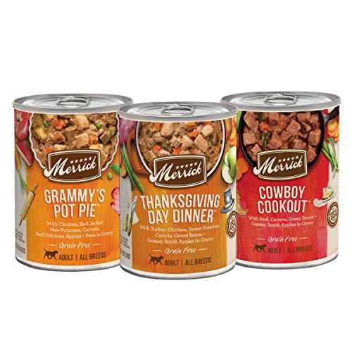 Merrick Grain Free Wet Dog Food Variety Pack, Grain Free Favorites Canned Dog Food – (12) 12.7 oz. Cans