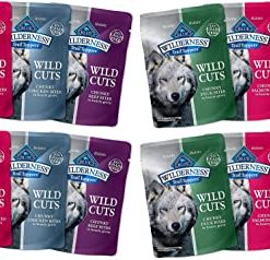 (16 Pack) BlueBuffalo Wildernes Wild cuts Variety Bundle 4 flover (4 Duck, 4 Salmon, 4 Beef, 4 Chicken) Cuts High Protein, Natural Wet Dog Food, Chunky Bites in Hearty Gravy, 3-oz Pouches